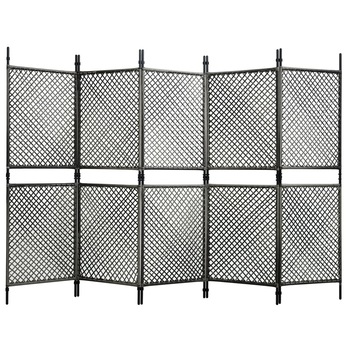 Paravan de camera 5 panouri, vidaXL, Poliratan/Otel, 300 x 200 cm, Gri antracit Paravan de camera 5 panouri, vidaXL, Poliratan/Otel, 300 x 200 cm, Gri antracit