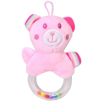 Jucarie zornaitoare din plus, Zola®, cu inel, ursulet roz, 16 cm Jucarie zornaitoare din plus, Zola®, cu inel, ursulet roz, 16 cm