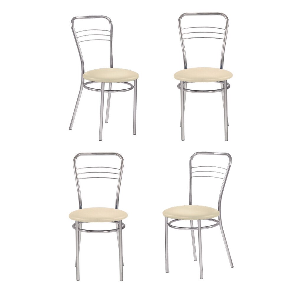 Set 4 scaune dining Argento, cadru cromat, piele ecologica, crem