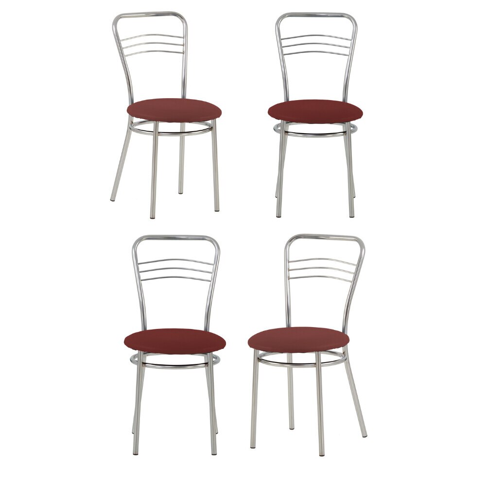 Set 4 scaune dining Argento, cadru cromat, piele ecologica, carmin
