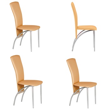 Set 4 scaune dining Amely, cadru cromat, piele ecologica, ocru