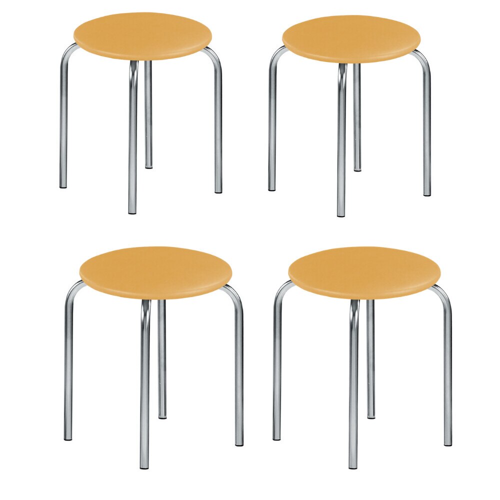 Set 4 scaune de tip taburet Chico, cadru cromat, piele ecologica, ocru