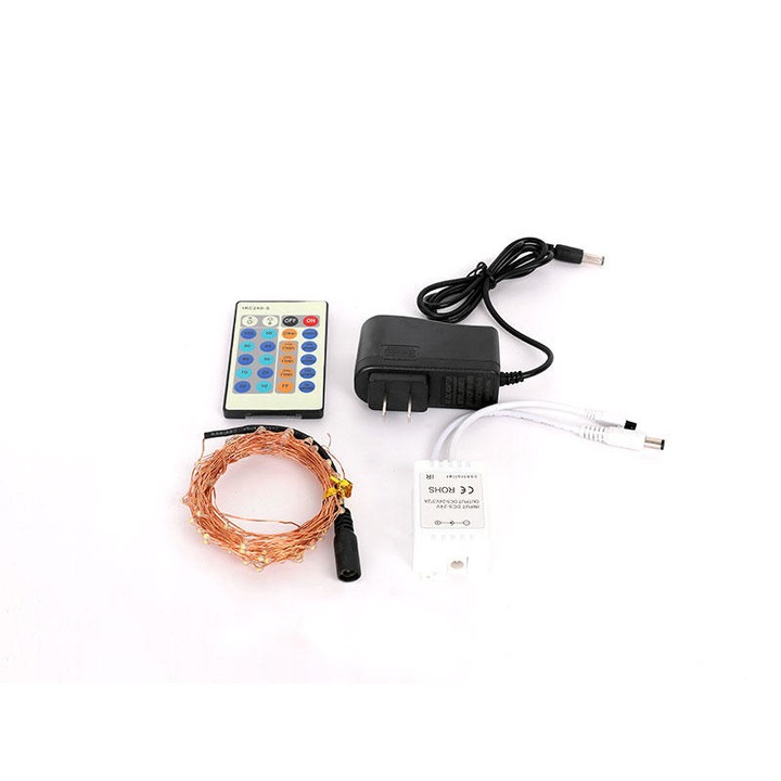 Ghirlanda luminoasa 10M, 100 de leduri, telecomanda cu 8 moduri de iluminare, modificare intensitate lumina, IL-CSL-B01-24R