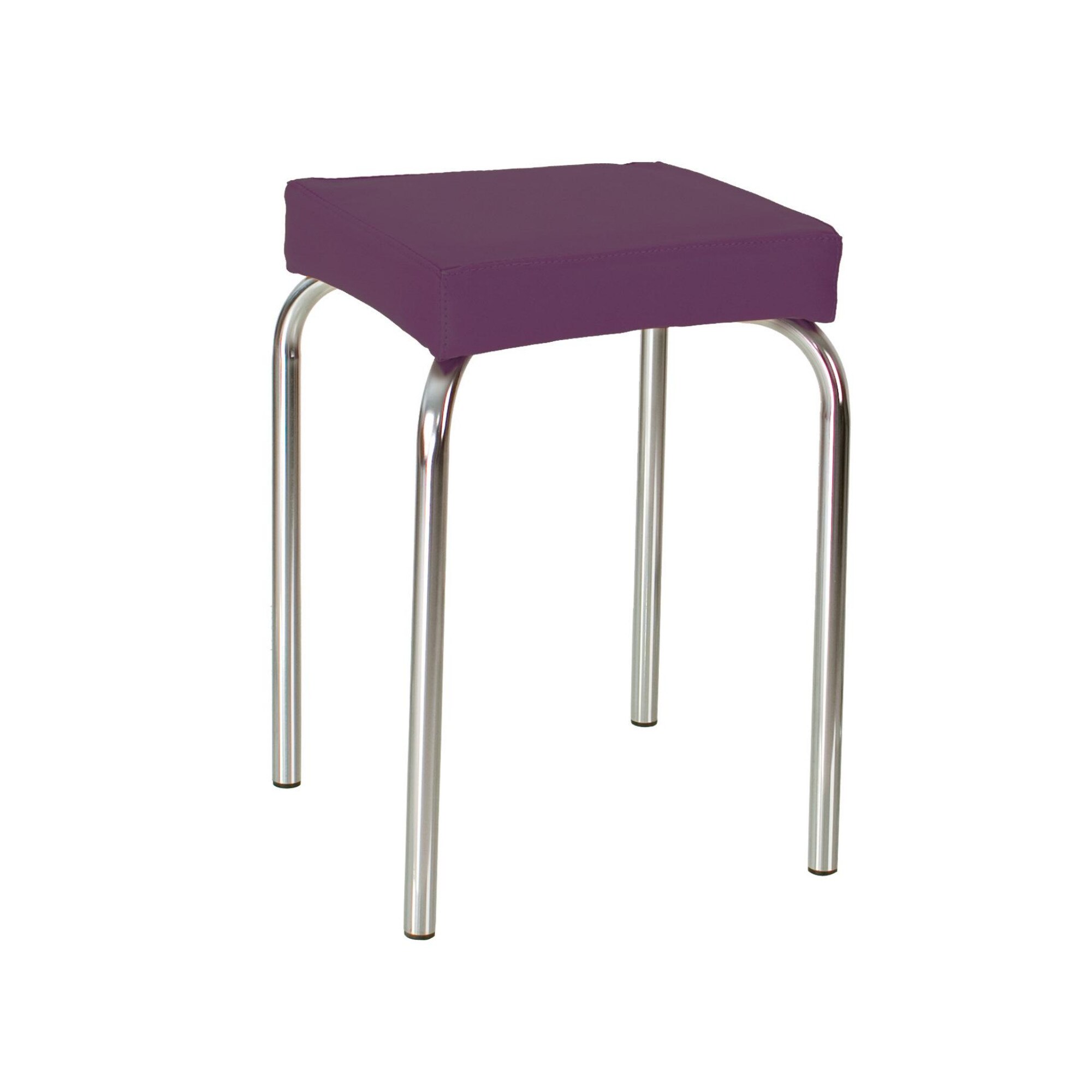 Scaun dining de tip taburet Tutti, cadru cromat, piele ecologica, mov