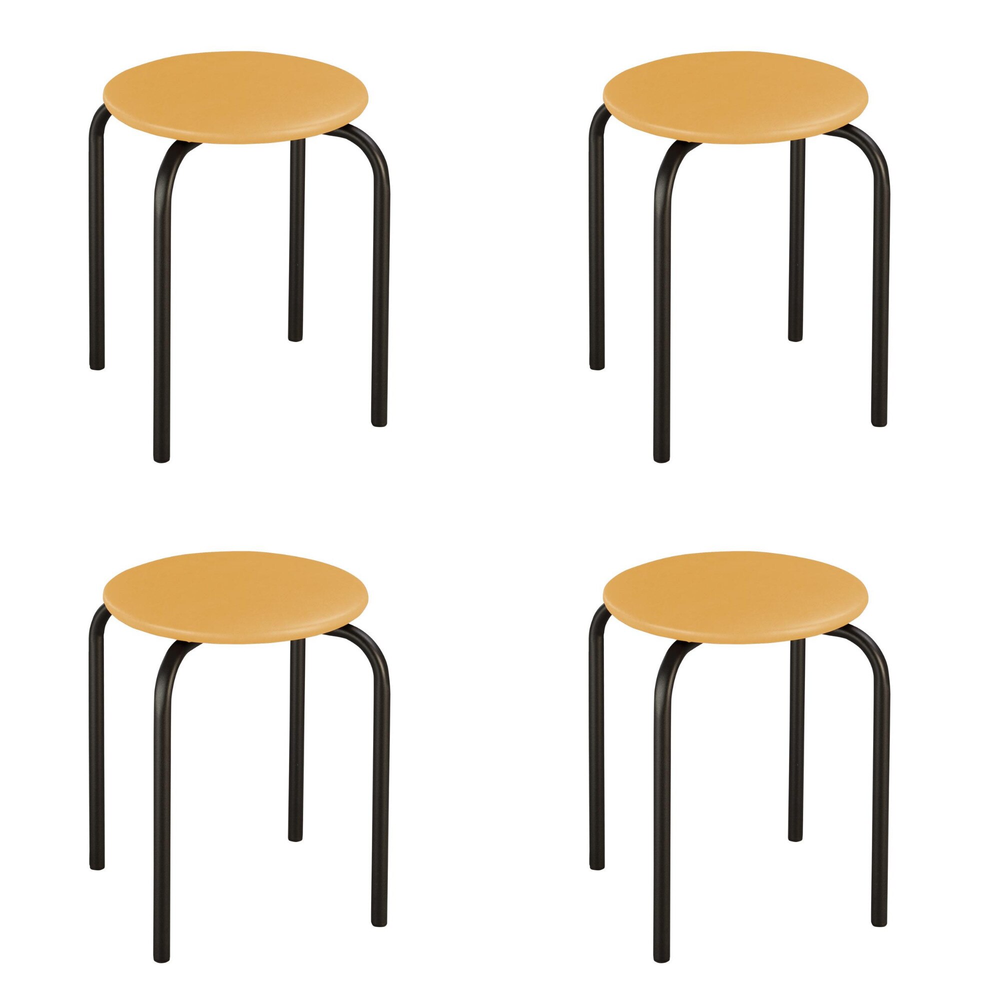 Set 4 scaune de tip taburet Chico, cadru negru, piele ecologica, ocru