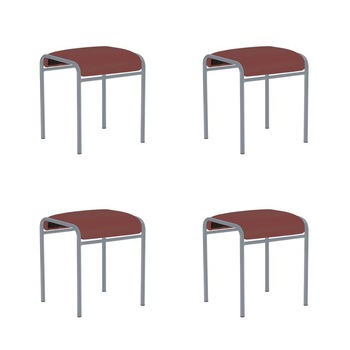 Set 4 scaune de tip taburet Caddy, aluminiu, piele ecologica, carmin