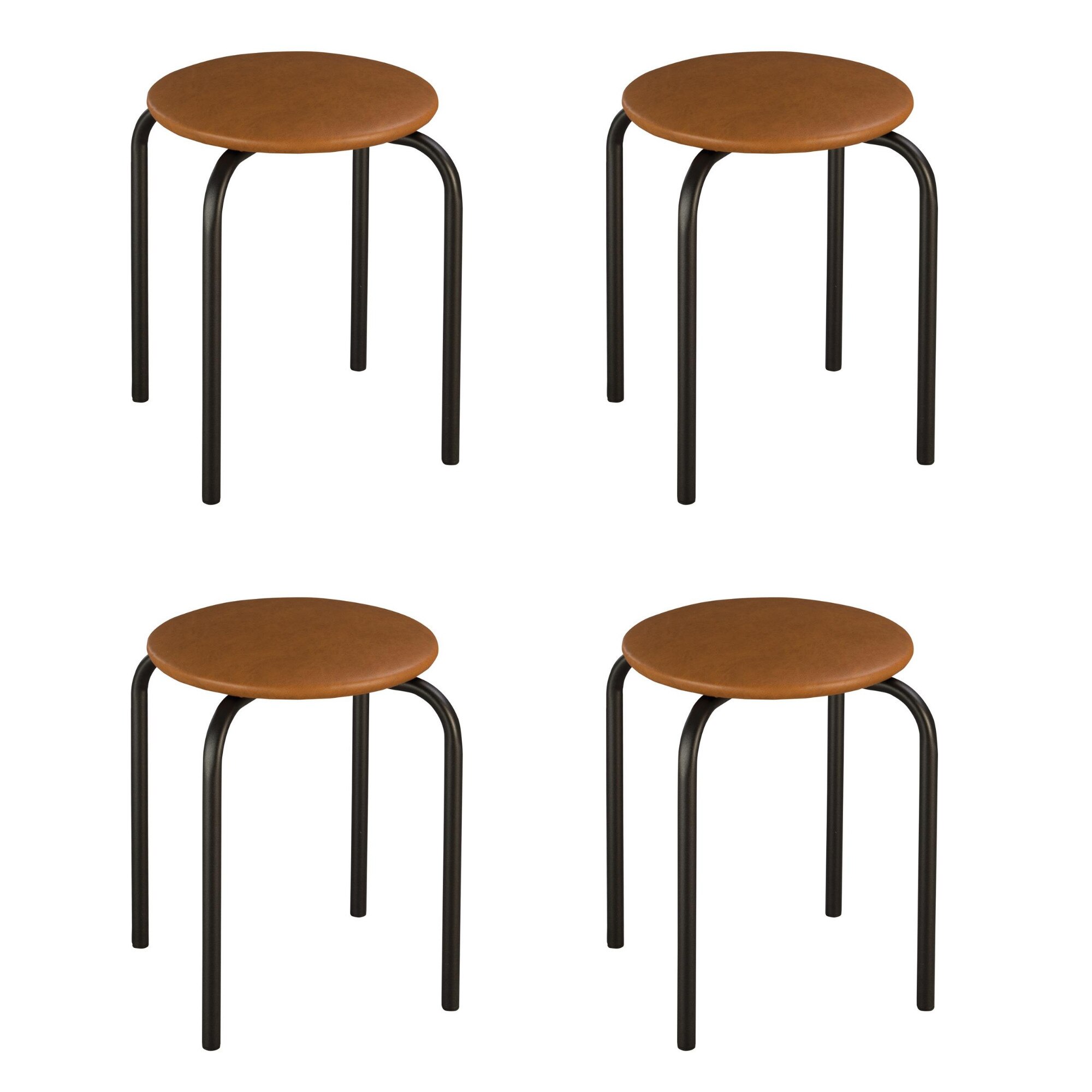 Set 4 scaune de tip taburet Chico, cadru negru, piele ecologica, aramiu