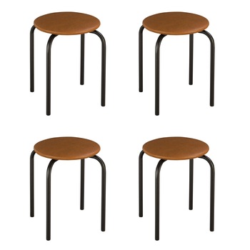 Set 4 scaune de tip taburet Chico, cadru negru, piele ecologica, aramiu Set 4 scaune de tip taburet Chico, cadru negru, piele ecologica, aramiu