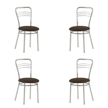 Set 4 scaune dining Argento, cadru cromat, piele ecologica, wenge Set 4 scaune dining Argento, cadru cromat, piele ecologica, wenge