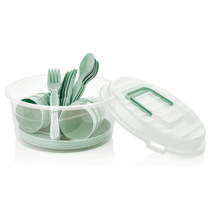 Set serviciu din plastic, pentru picnic/camping, 31 pcs, Tuffex TP470, Vernil