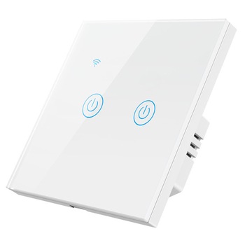Intrerupator inteligent de perete, WiFi, cu touch, cu sau fara nul, 2 canale, compatibil TuyaSmart, SmartLife, IFTTT, Google Home, Amazon Alexa, culoare alb, panou frontal din sticla - Model DS-101NL-2-W Intrerupator inteligent de perete, WiFi, cu touch, cu sau fara nul, 2 canale, compatibil TuyaSmart, SmartLife, IFTTT, Google Home, Amazon Alexa, culoare alb, panou frontal din sticla - Model DS-101NL-2-W