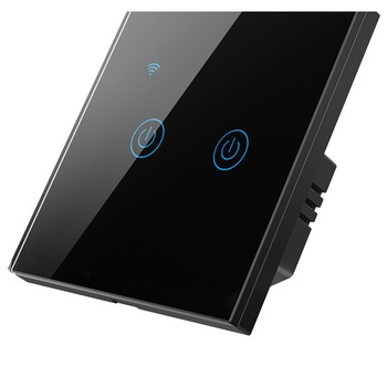 Intrerupator inteligent de perete, WiFi, cu touch, cu sau fara nul, 2 canale, compatibil TuyaSmart, SmartLife, IFTTT, Google Home, Amazon Alexa, culoare negru, panou frontal din sticla - Model DS-101NL-2-B Intrerupator inteligent de perete, WiFi, cu touch, cu sau fara nul, 2 canale, compatibil TuyaSmart, SmartLife, IFTTT, Google Home, Amazon Alexa, culoare negru, panou frontal din sticla - Model DS-101NL-2-B