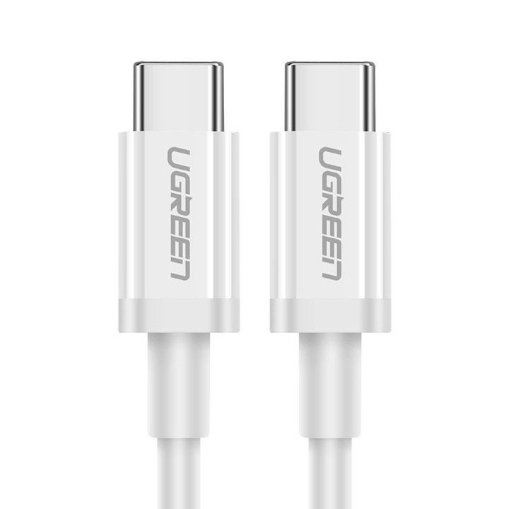 UGREEN adat-/töltőkábel, USB-C - USB-C, gyorstöltés, 3.0 PD, 3A, 1 m, fehér