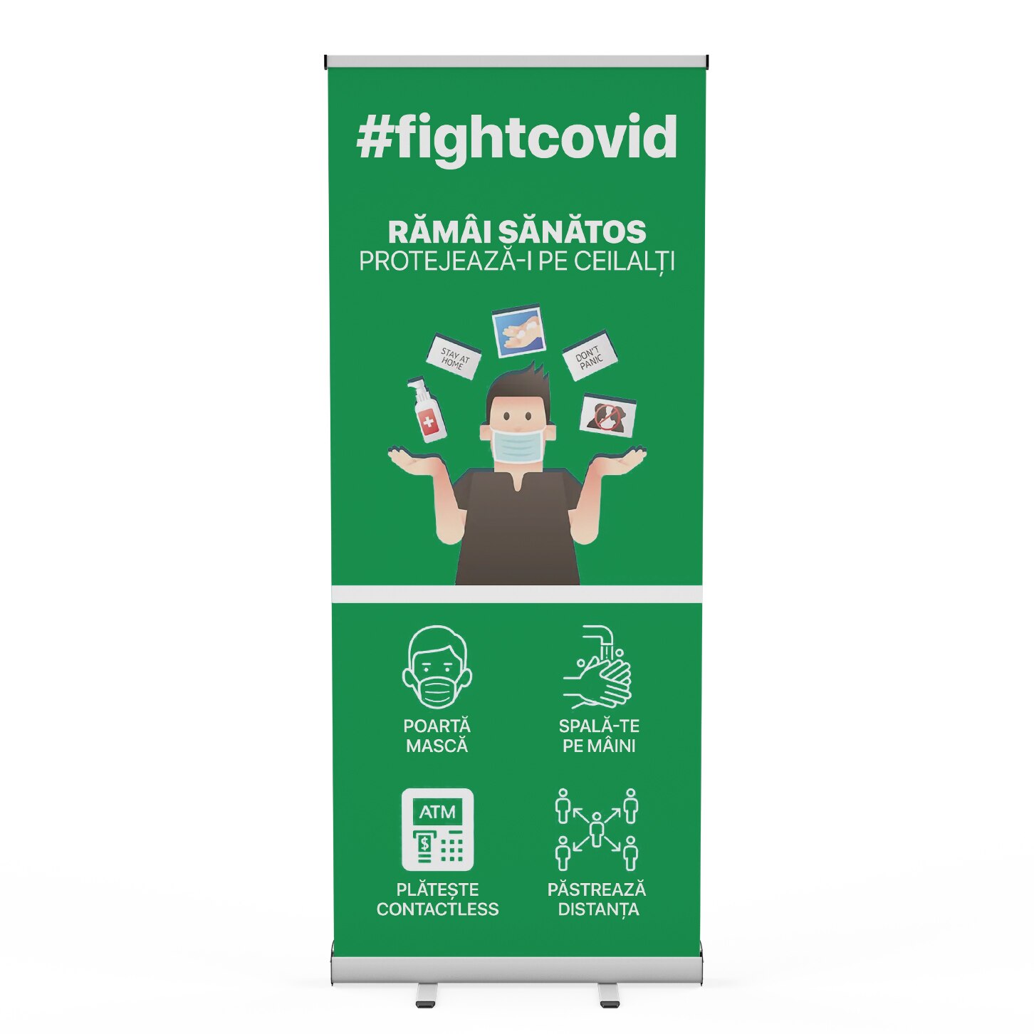 Sistem Roll-up Covid-19, verde, 85 x 200 cm