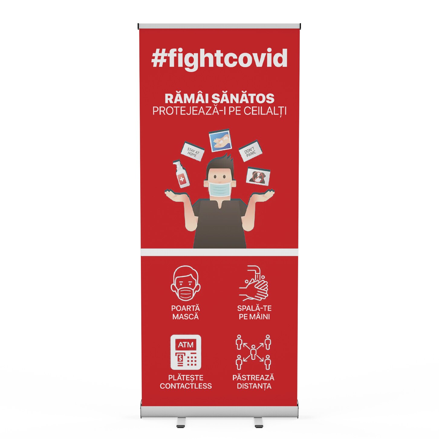Sistem Roll-up Covid-19, rosu, 85 x 200 cm