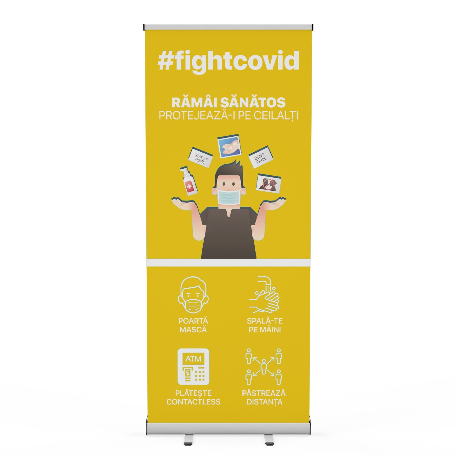 Sistem Roll-up Covid-19, galben, 85 x 200 cm