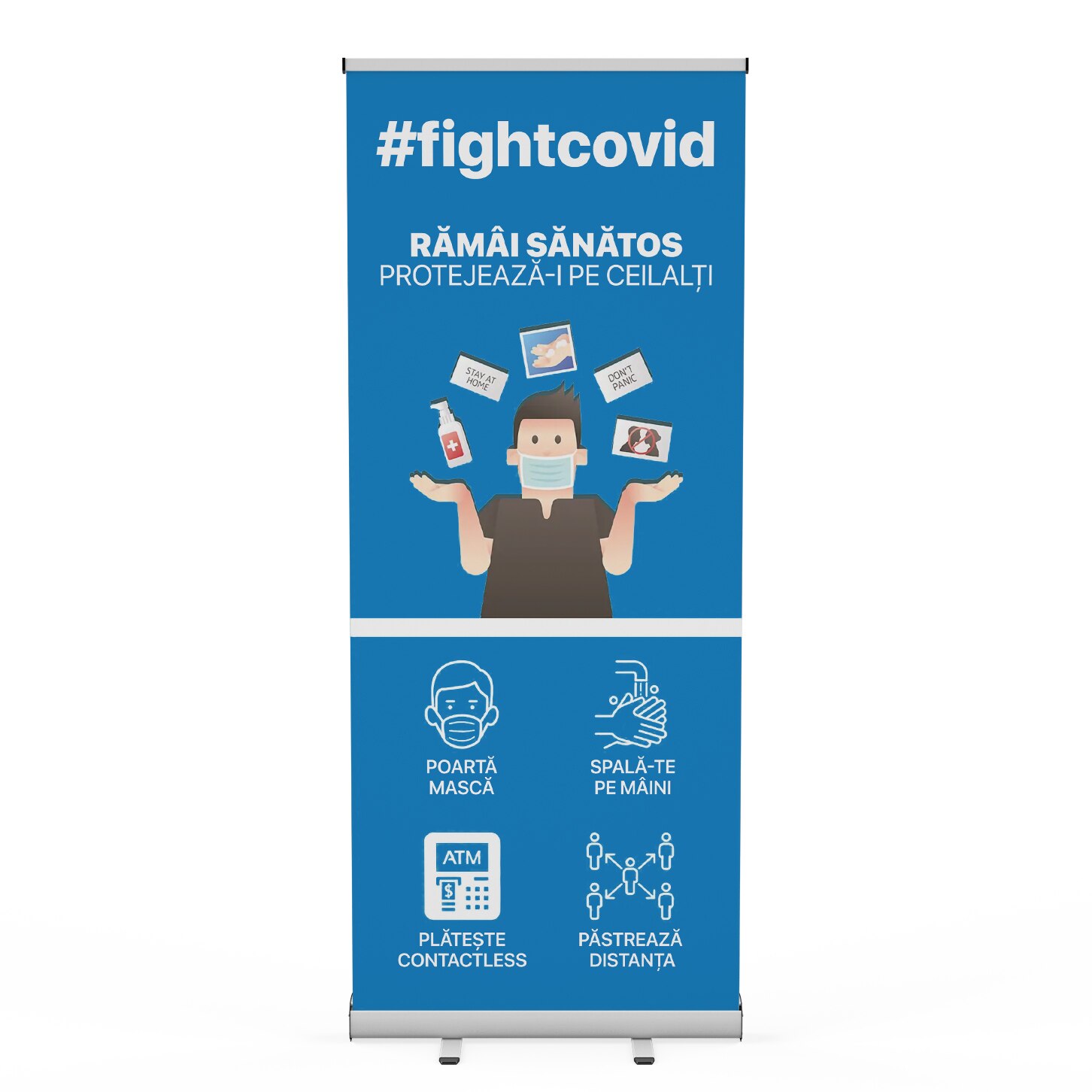 Sistem Roll-up Covid-19, albastru, 85 x 200 cm