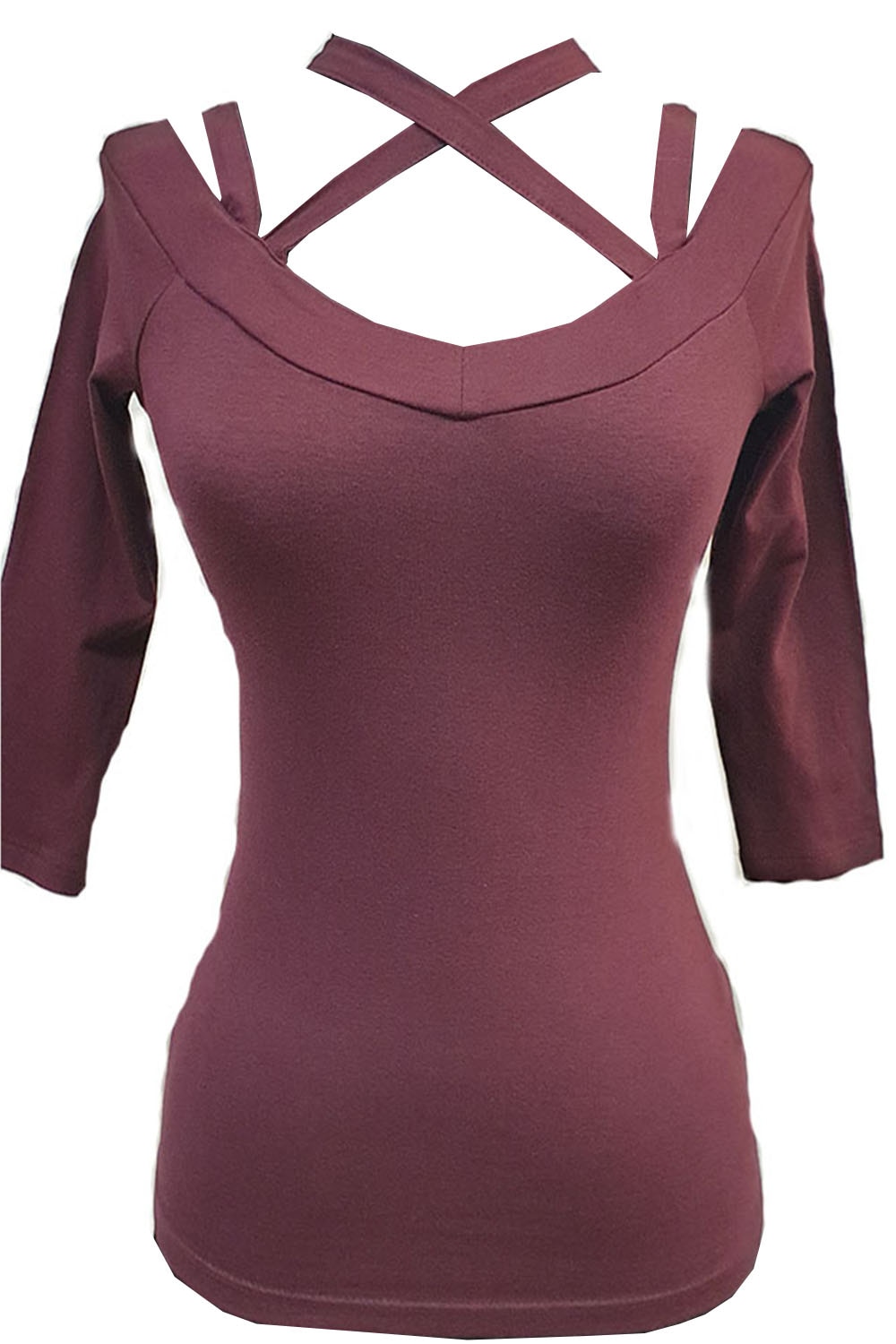 Bluza Tally Weijl, cu maneca lunga si bretele, Grena