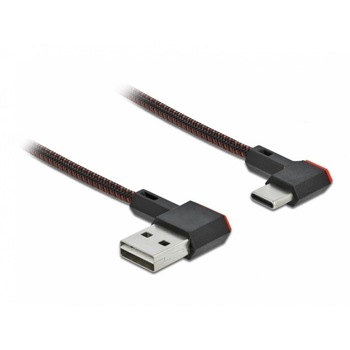 Cablu easy-usb 2.0 la usb-c unghi stanga/dreapta 2m textil, Delock 85283 Cablu easy-usb 2.0 la usb-c unghi stanga/dreapta 2m textil, Delock 85283