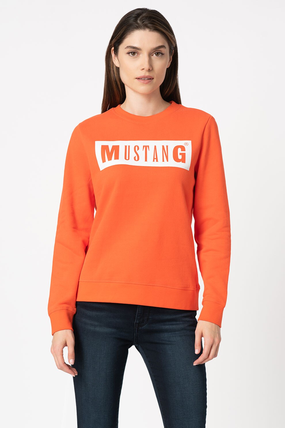 Mustang, Bluza sport cu decolteu la baza gatului si logo Bea, Rosu, XS