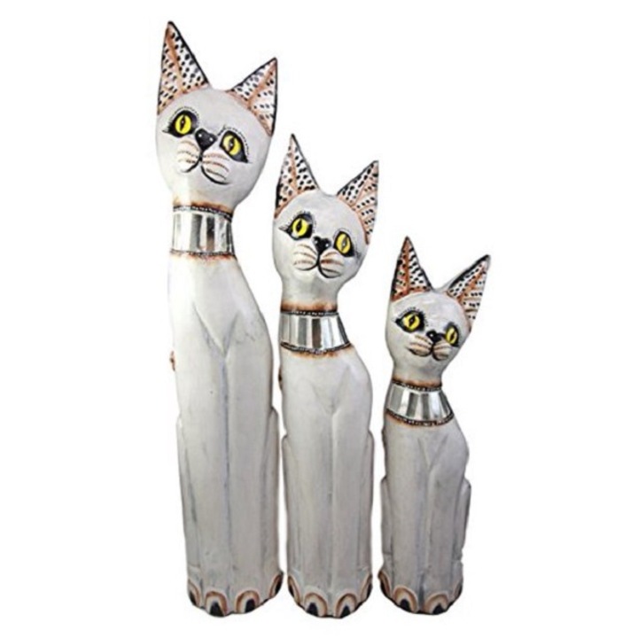 Set 3 pisici lemn, hand made, 48 cm