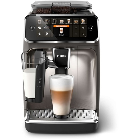 Espressor automat Philips Seria 5400 EP5444/90, sistem de lapte LatteGo, 12 bauturi, display digital TFT si pictograme color, filtru AquaClean, rasnita ceramica, optiune cafea macinata, functie MEMO 4 profiluri, Gri casmir