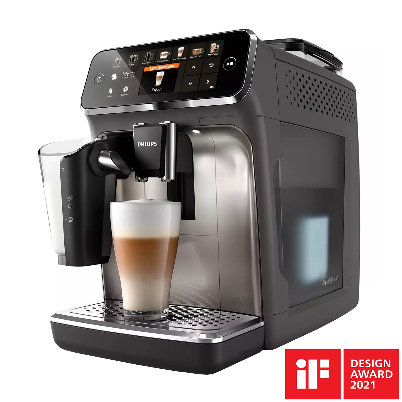 Review pentru automat Philips 5400 EP5444/90, sistem lapte LatteGo, bauturi, display digital TFT si pictograme color, filtru AquaClean, rasnita ceramica, optiune cafea macinata, functie MEMO 4 profiluri, Gri