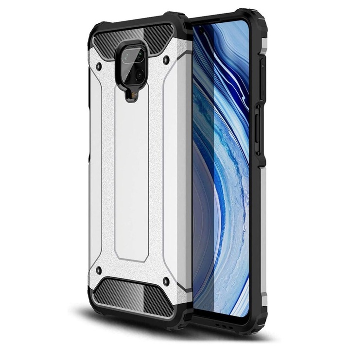 Калъф за телефон Hybrid Armor Case Tough Rugged за Xiaomi Redmi 10X 4G/Xiaomi Redmi Note 9, сребрист