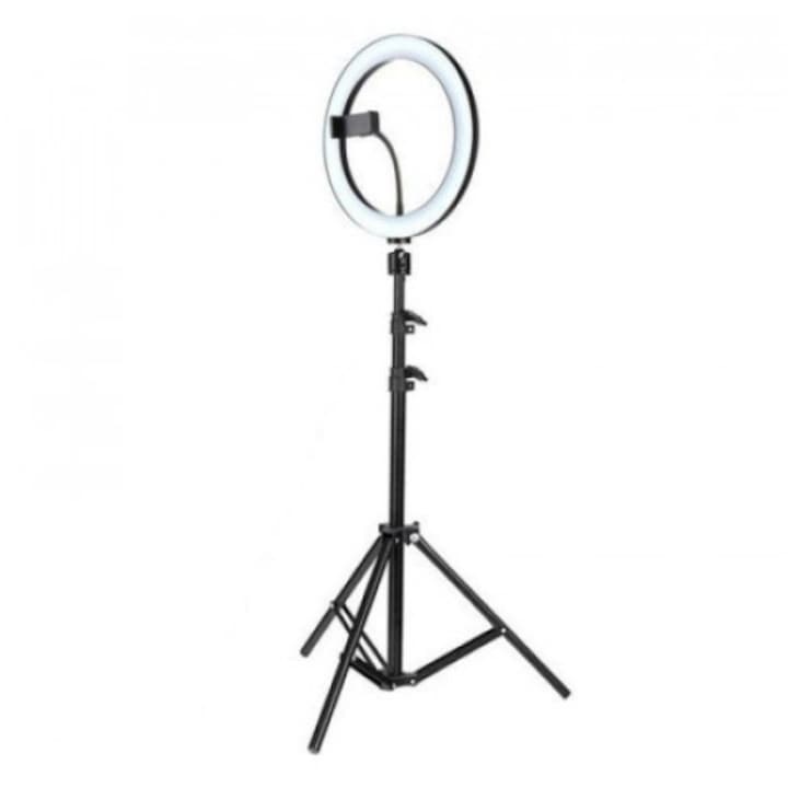 Urban Trends Ring Light Fotó lámpa, kör alakú, 58 x SMD LED, 10 fény fokozat, 50 W, telefontartóval és állvánnyal együtt