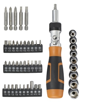 Set trusa cu 46 piese, Zola®, surubelnita unghiulara, 30 biti 25mm, 6 biti 50mm, 9 chei tubulare Set trusa cu 46 piese, Zola®, surubelnita unghiulara, 30 biti 25mm, 6 biti 50mm, 9 chei tubulare