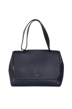 Zevo, Geanta de piele cu bareta de umar si aspect texturat Beatrice, Bleumarin inchis Zevo, Geanta de piele cu bareta de umar si aspect texturat Beatrice, Bleumarin inchis
