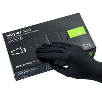 Set 100 bucati Manusi Nitrylex black, Nitril, nepudrate, negru, marimea S Set 100 bucati Manusi Nitrylex black, Nitril, nepudrate, negru, marimea S