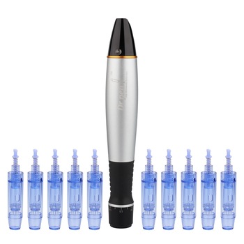 Aparat masaj facial, Dermapen, 10 capete rezerva cu 12 ace din titan, Dr.Pen Ultima A1-C, Pentru regenerarea pielii, Negru/Gri Aparat masaj facial, Dermapen, 10 capete rezerva cu 12 ace din titan, Dr.Pen Ultima A1-C, Pentru regenerarea pielii, Negru/Gri