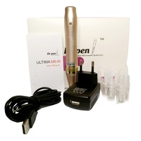 Aparat masaj facial, Dermapen, 10 capete rezerva cu 12 ace din titan, Dr.Pen Ultima M5-W, Wireless, Pentru regenerarea pielii, Roz/Auriu