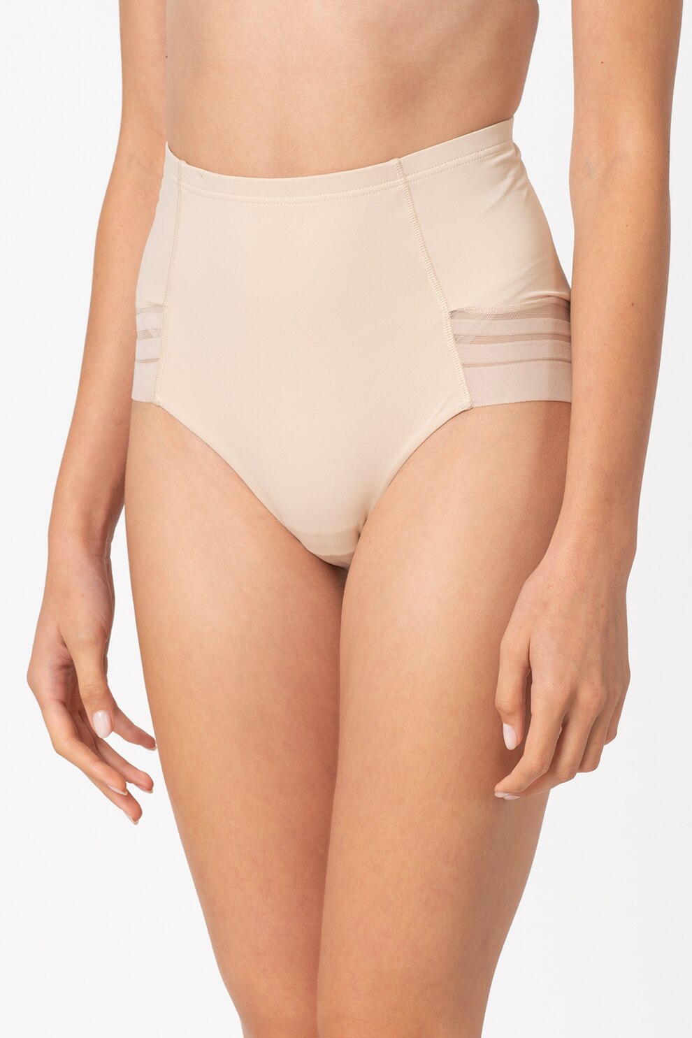 Dorina, Chiloti cu talie inalta si insertii din plasa Marilyn, Bej, M