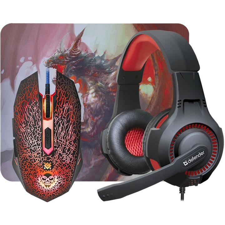 Defender Dragon born MHP 003 Gaming Mouse Kit Black/Red, 304998, Egér