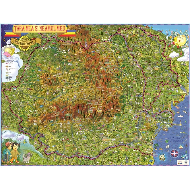 Harta pentru copii Tara mea si neamul meu/Harta de contur Romania si Republica Moldova (verso) (500x350mm), Eurodidactica