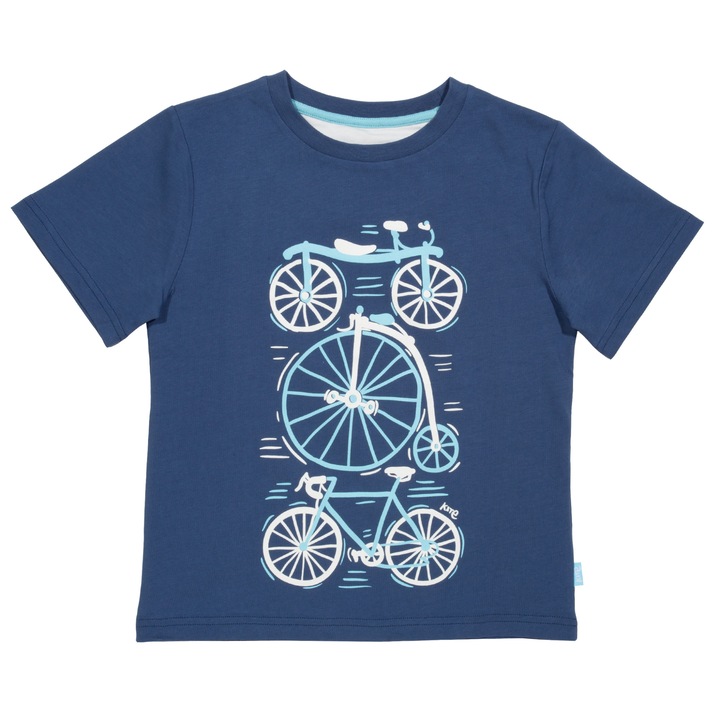 Tricou cu imprimeu Bike evolution, bumbac organic, Alb/Albastru/Bleumarin, 122 CM
