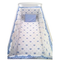 Lenjerie de pat bebelusi 120x60 cm cu aparatori pufoase Deseda Coronite albastru