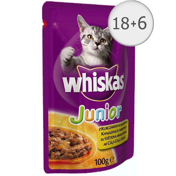 Hrana umeda pentru pisici Whiskas, Junior, (18 + 6) x 100g eMAG.ro