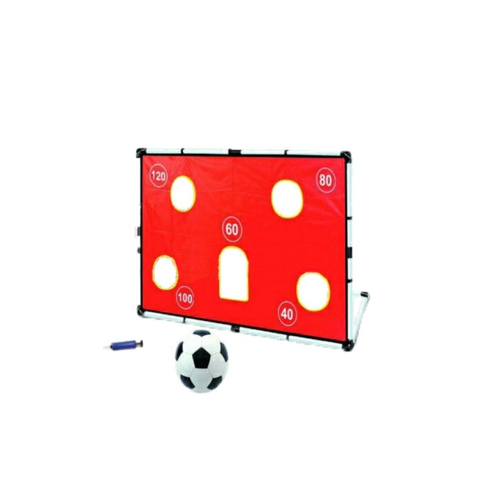 Set Joc de Fotbal pentru Copii cu Minge, Pompa si Poarta cu Plasa si Tinta pentru Antrenament, 156x70x107 cm