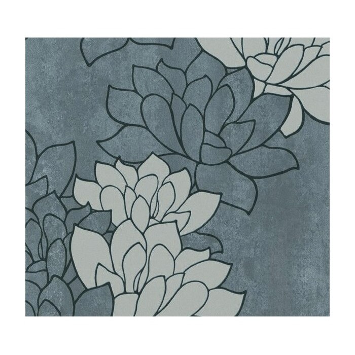 Tapet living cu nuferi gri antracit 85909 Flow 0.53 x 10.05 / 5.3 mp
