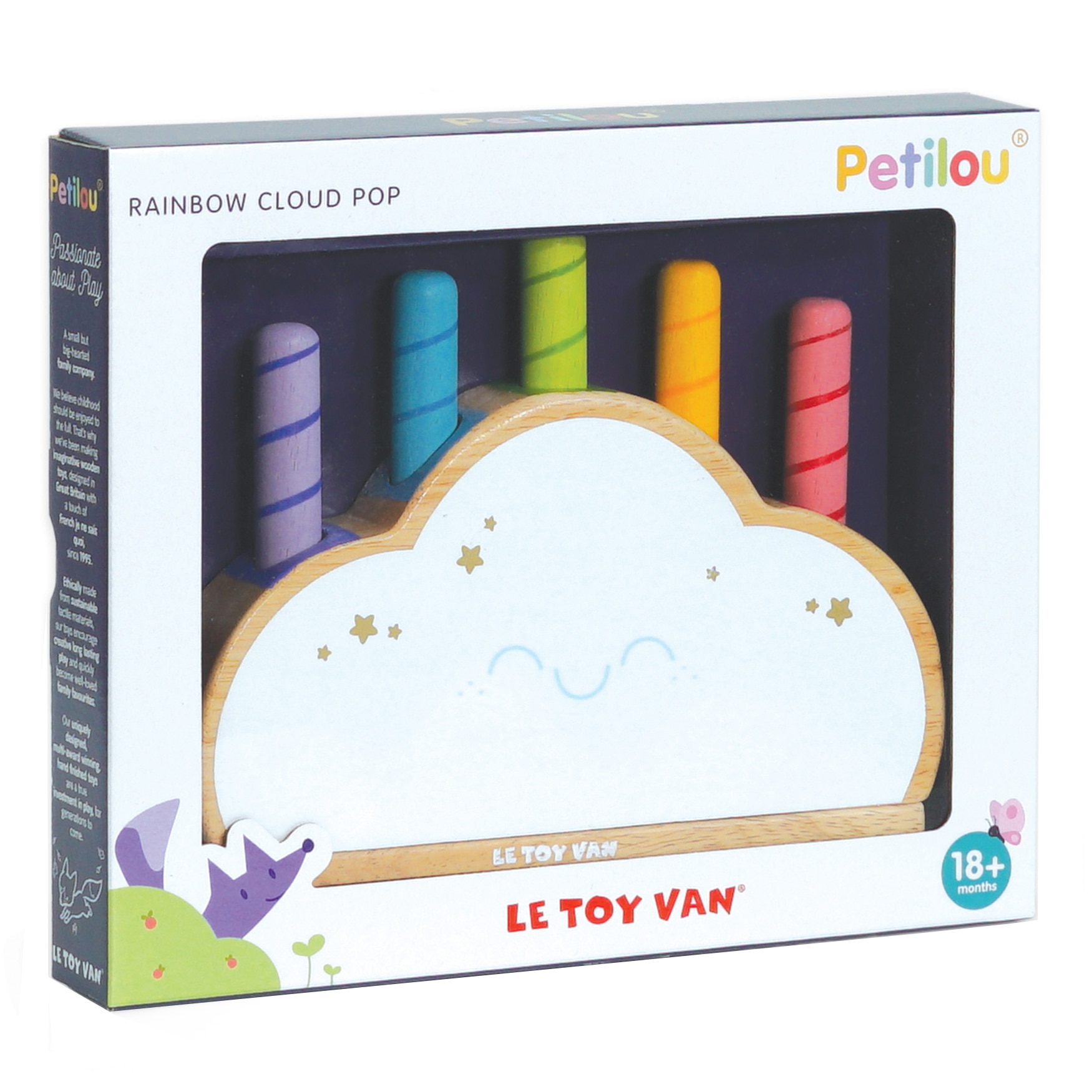 Jucarie interactiva din lemn Le Toy Van - Norisorul curcubeu, Push&Pop