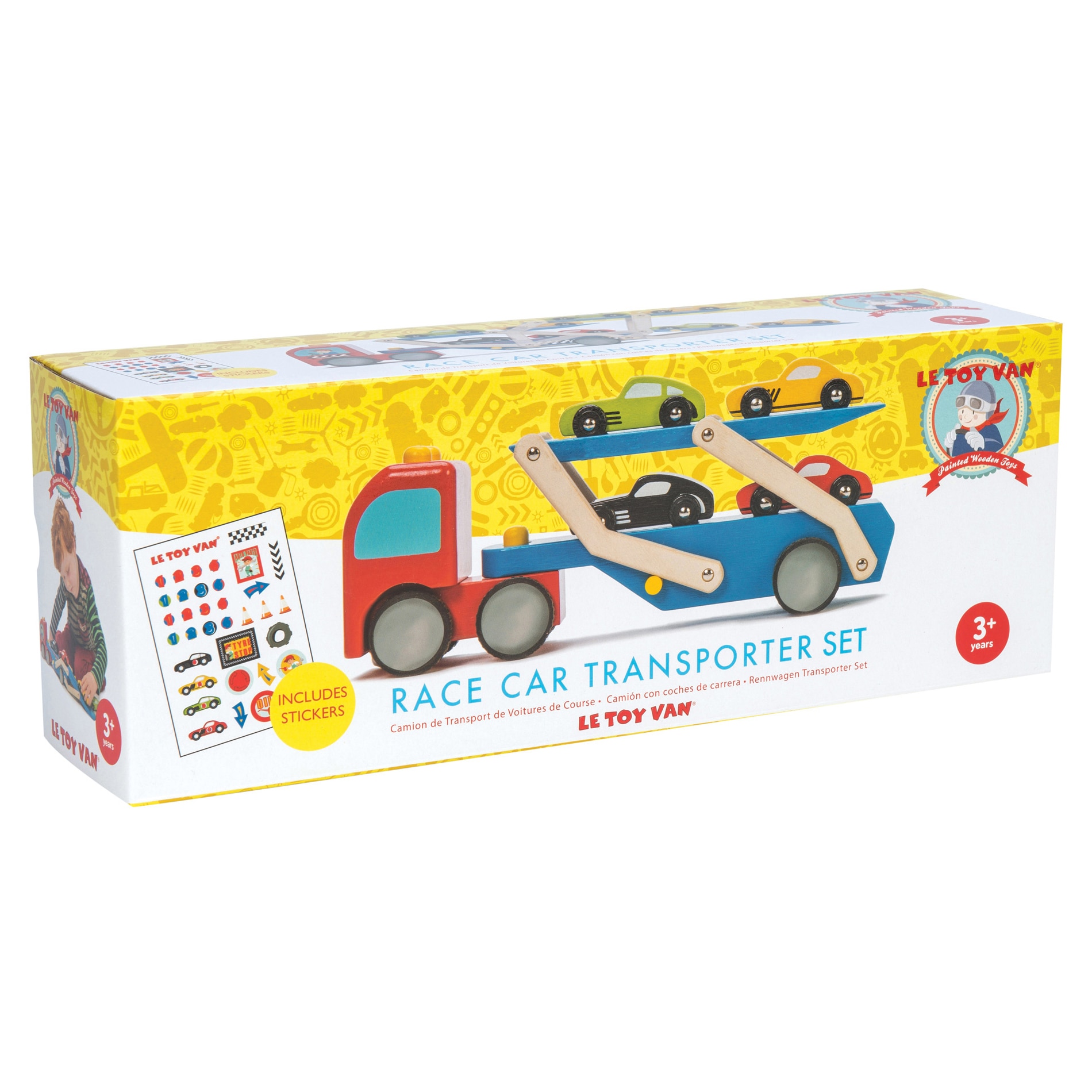 Set de joaca Le Toy Van - Transportor cu masinute de curse, 4 masinute