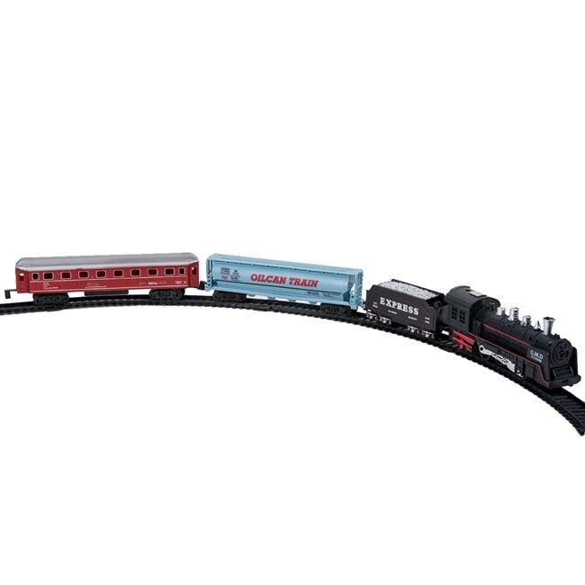 Circuit de tren in forma rotunda,cu vagon,locomotiva si cisterna