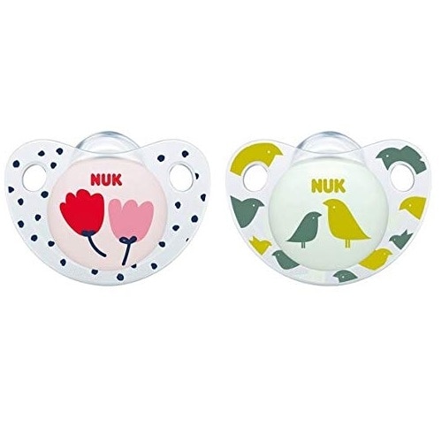 Set 2 suzete ortodontice din silicon Nuk Trendline Birds/Flowers, 0-6 luni
