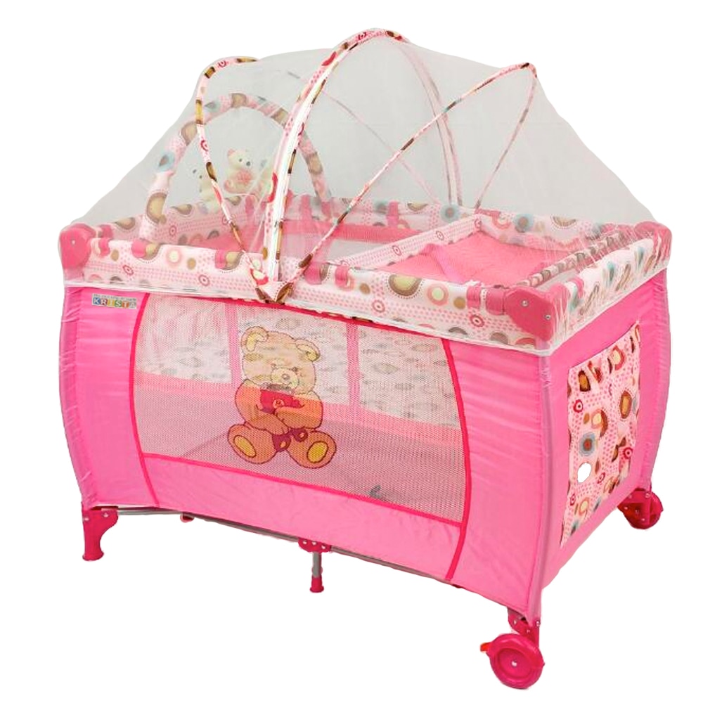 Patut pliabil, tarc cu 2 nivele, 110 x 75 cm, Roz - Krista®