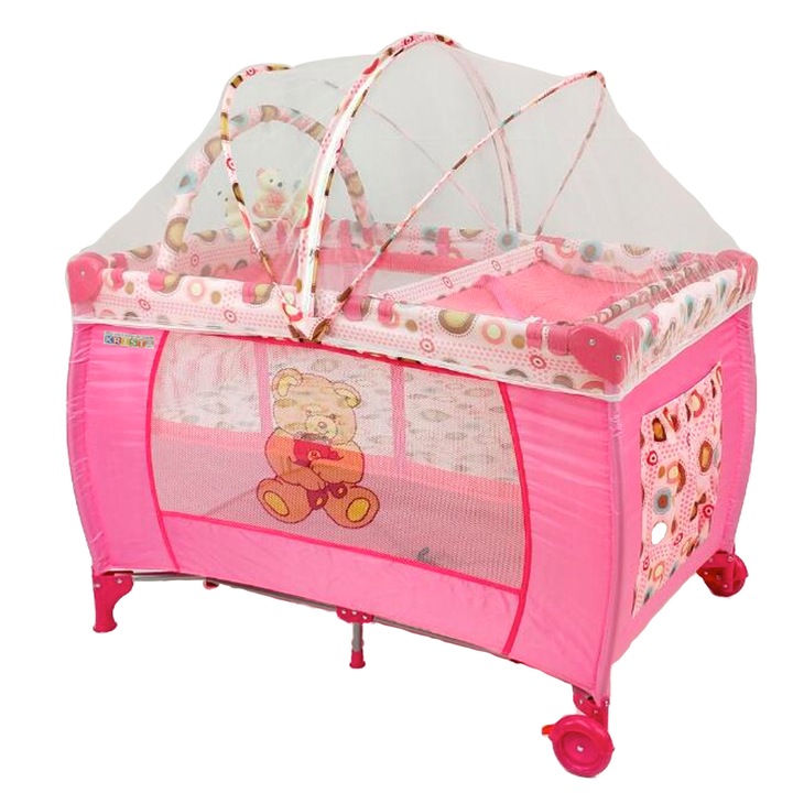 Patut pliabil, tarc cu 2 nivele, 120 x 60 cm, Roz - Krista