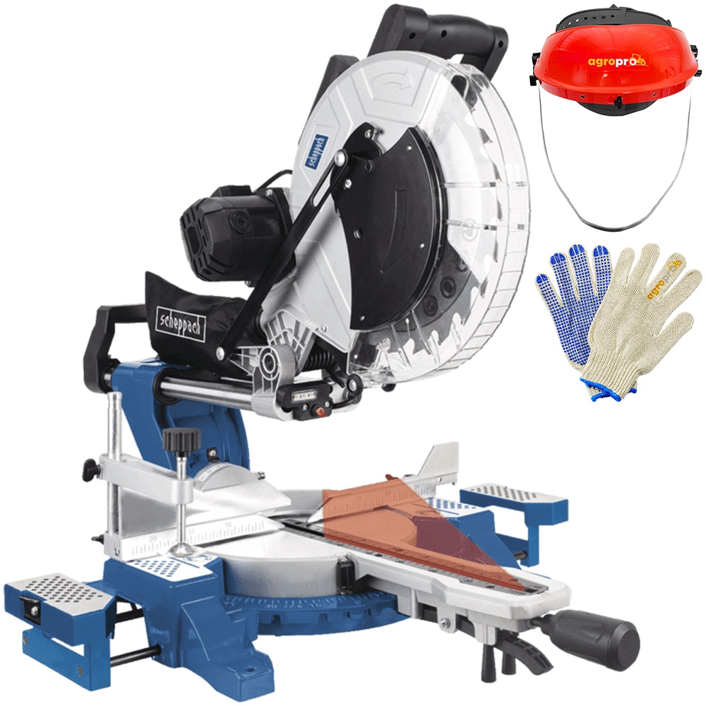 Set fierastrau debitat Scheppach HM 140 L, putere 2000 W, turatie 3800 rpm, panza 305 mm, viziera, manusi protectie AgroPro