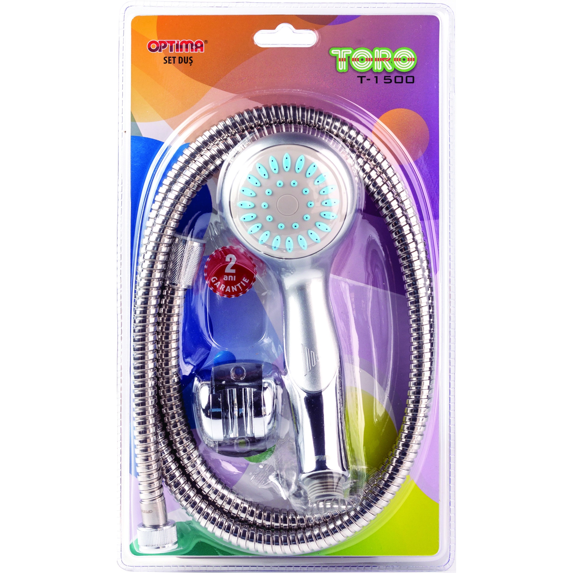 Set de dus Optima Toro , Para dus + suport + furtun , 1 functie , Cromat